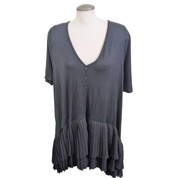 In Every Story Penningtons Short Sleeve Dress Black Plus 4X Pleated Hem Popover - Picture 1 of 6